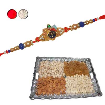 "Zardosi Ganesh Rakhi-R-5520 A Dry fruit Thali-RD600 - Click here to View more details about this Product